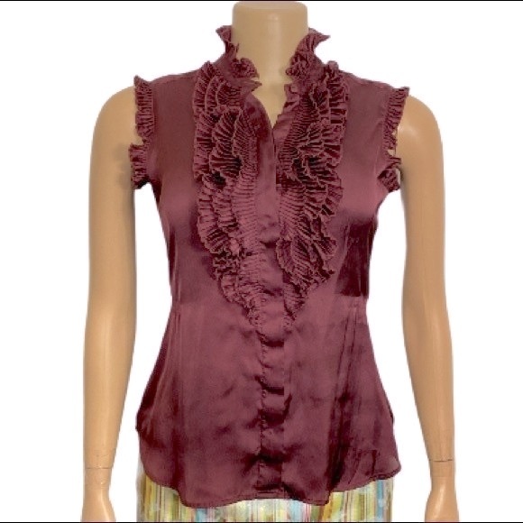Converse One Star Peplum Top burgundy sleeveless ruffles standing collar size XS - Picture 1 of 11